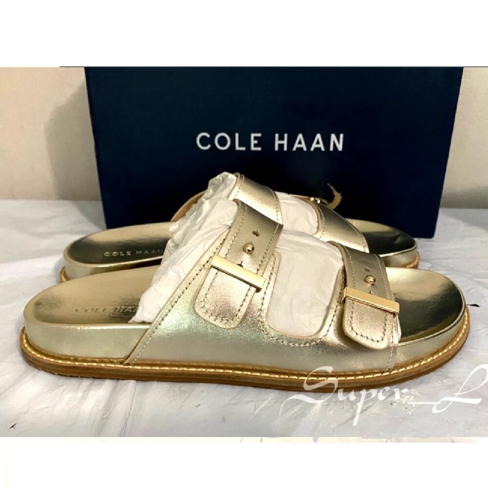 NEW Cole Haan Women's Marisol Footbed Soft Gold Leather Sandals